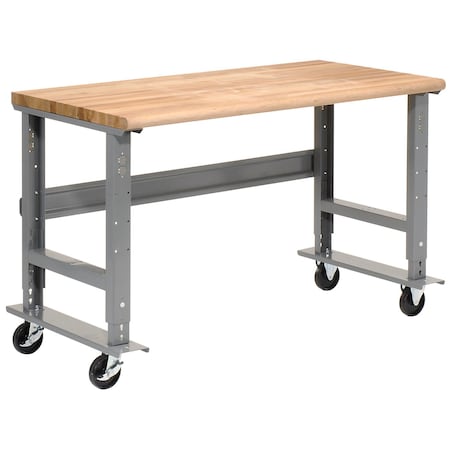 Global Industrial Mobile Workbench, 60 x 30in, Adjustable Height, Maple Safety Edge 183987A